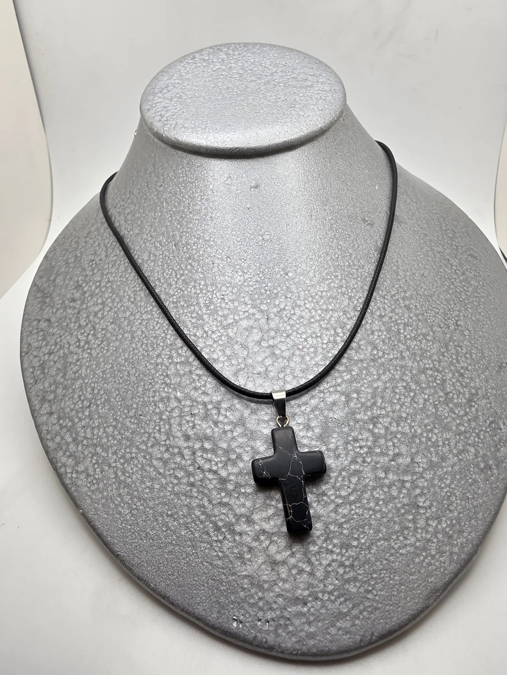 Black Marble Cross Pendant Necklace